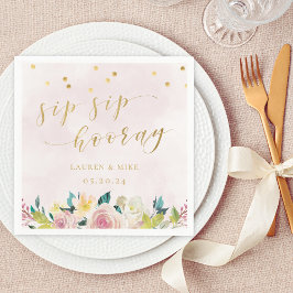 Blush Pink Floral Sip Sip Hooray Vrijgezellenfeest Servet