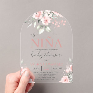 Blush Pink Floral Spain Baby shower Girl Acryl Uitnodigingen