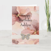 Blush Pink Floral Sparkle Butterfly Verjaardag Kaart (Voorkant)