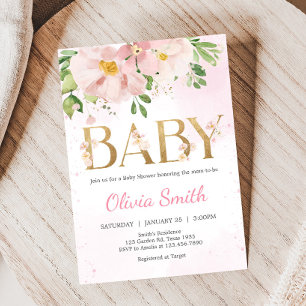 Blush Pink Floral Spring Baby shower Kaart