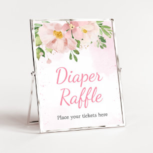 Blush Pink Floral Spring Baby shower Luier Raffle Poster