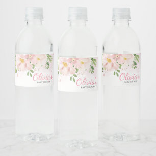 Blush Pink Floral Spring Baby shower Waterfles Etiket