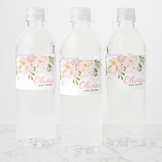 Blush Pink Floral Spring Baby shower Waterfles Etiket (Flessen)