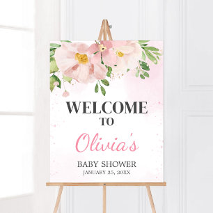 Blush Pink Floral Spring Baby shower Welkom Poster