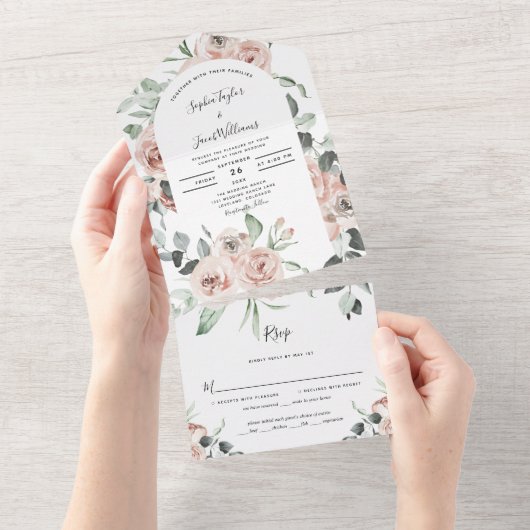 Blush Pink Floral Spring Weddenschap met RSVP All In One Uitnodiging (Afscheurbaar)