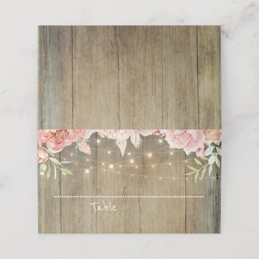 Blush Pink Floral String Lights Rustiek hout (Buitenkant ongevouwen)