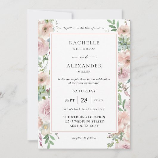 Blush Pink Floral & Succulent 2 Wedding Kaart (Voorkant)