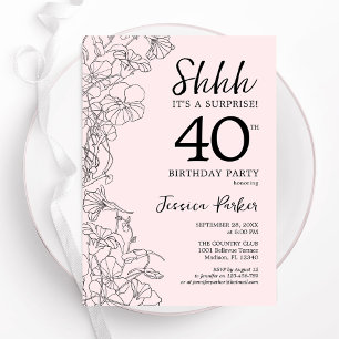 Blush Pink Floral Surprise 40th Birthday Kaart