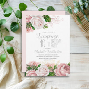 Blush Pink Floral Surprise 40th Birthday Kaart