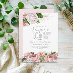 Blush Pink Floral Surprise 90th Birthday Kaart