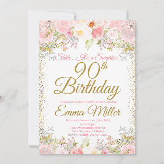 Blush Pink Floral Surprise 90th Birthday Kaart