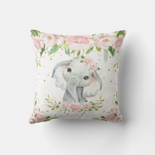 Blush Pink Floral Sweet Elephant Girl Nursery Kussen (Achterkant)
