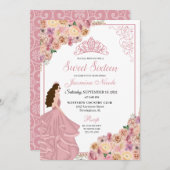 Blush Pink Floral Sweet Sixteen Birthday Inv Kaart (Voorkant / Achterkant)
