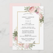 Blush Pink Floral Sweet Zestien Party Invitation Kaart (Voorkant / Achterkant)