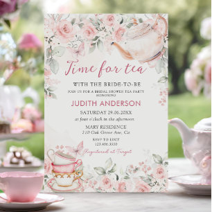 Blush Pink Floral Tijd voor Tea Vrijgezellenfeest Kaart
