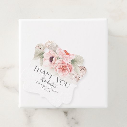 Blush Pink Floral Verjaardagsfeestje Dank u Bedankjes Labels (In situ)