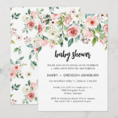 Blush Pink Floral Virtual Baby shower Invitation Kaart (Voorkant / Achterkant)