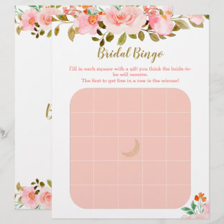 Blush Pink Floral Vrijgezellenfeest Bingo Game