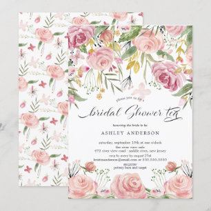 Blush Pink Floral Vrijgezellenfeest Tea Kaart