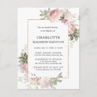 Blush Pink Floral Waterverf Baptisme