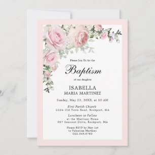Blush Pink Floral Waterverf Baptisme Uitnodiging