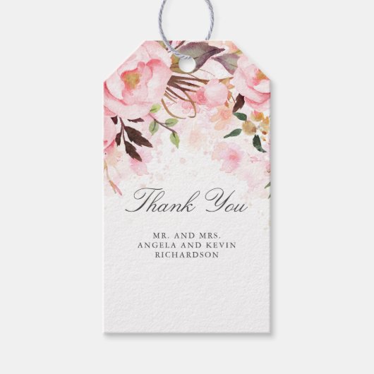 Blush Pink Floral Waterverf Cadeaulabel (Voorkant)