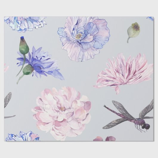 Blush Pink Floral Waterverf Cadeaupapier (Vlak)