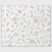 Blush Pink Floral Waterverf Cadeaupapier (Vlak)