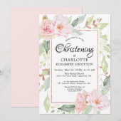 Blush Pink Floral Waterverf Christening Kaart (Voorkant / Achterkant)