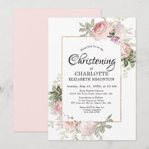 Blush Pink Floral Waterverf Christening Kaart