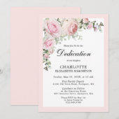 Blush Pink Floral Waterverf Dedication Invitation Kaart (Voorkant / Achterkant)