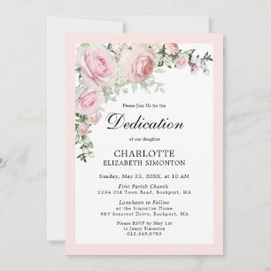 Blush Pink Floral Waterverf Dedication Invitation Kaart