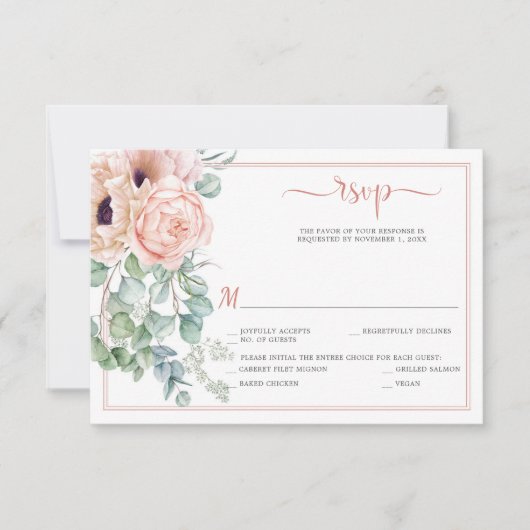 Blush Pink Floral Waterverf RSVP (Voorkant)