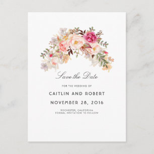 Blush Pink Floral Waterverf Save the Date Aankondigingskaart