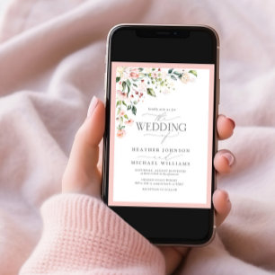 Blush Pink Floral Waterverf Script Photo Weddensch Kaart