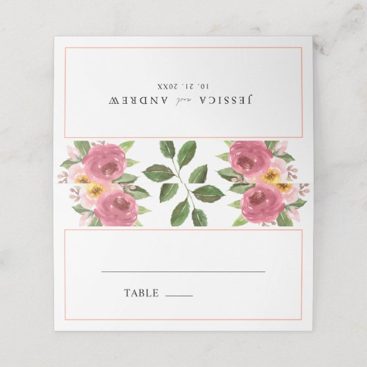 Blush Pink Floral Waterverf Wedding (Buitenkant ongevouwen)