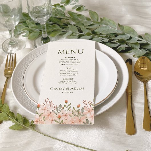 Blush Pink Floral Waterverf Wedding Menu