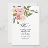 Blush Pink Floral Weddenfoto Kaart (Voorkant)