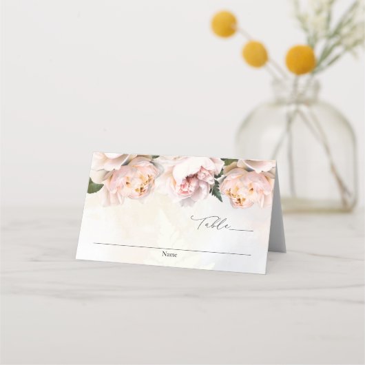 Blush Pink Floral Weddenschap Folded Escort Place (Voorkant)
