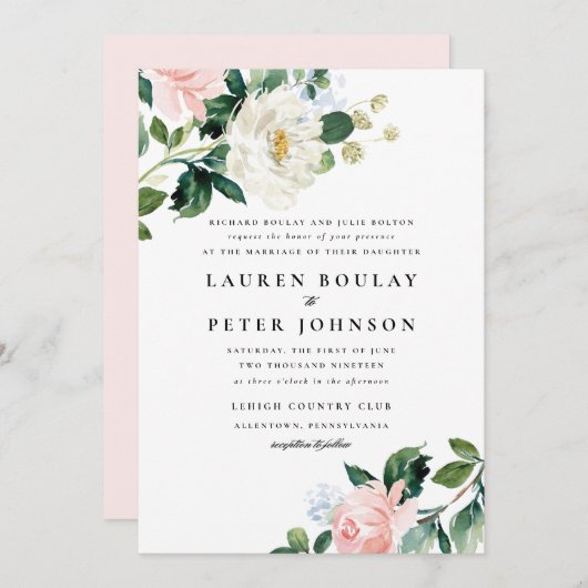 Blush Pink Floral Weddenschap Kaart (Voorkant / Achterkant)