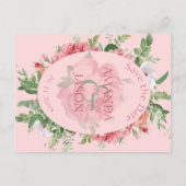 Blush Pink Floral Weddenschap Opslaan Datum Aankondigingskaart (Achterkant)