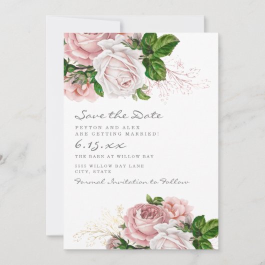Blush Pink Floral Weddenschap Save Date Save The Date (Voorkant)