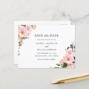 Blush Pink Floral Weddenschap van de marine sparen Aankondigingskaart
