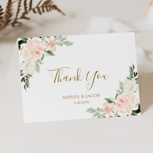 Blush Pink Floral Wedding Bedankkaart