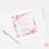  Blush Pink Floral Wedding Bewaar de datum Vierkante Sticker (Envelop)