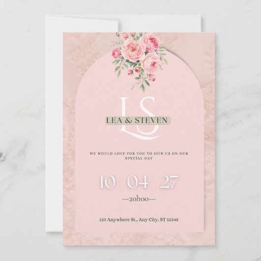 Blush Pink Floral Wedding Invitation (Devant)