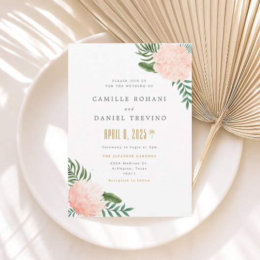 Blush Pink Floral Wedding Invitation with Elegant  Kaart