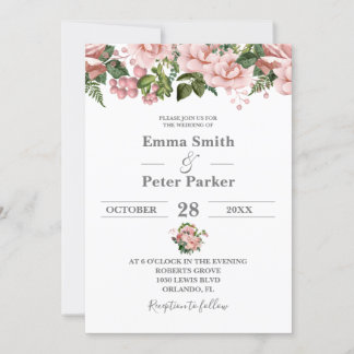 Blush Pink Floral Wedding Kaart