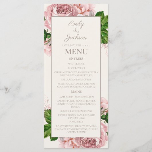 Blush Pink  Floral Wedding Menu (Voorkant)