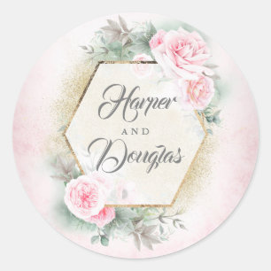 Blush Pink Floral Wedding Ronde Sticker